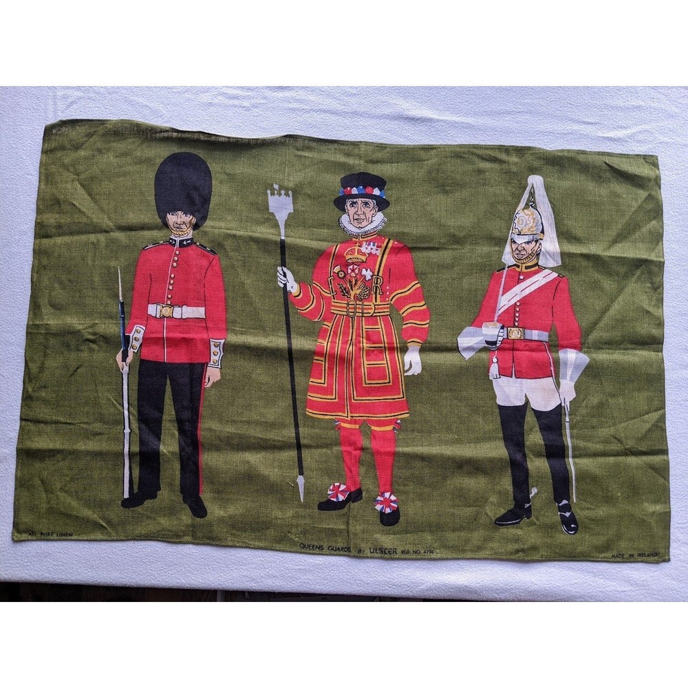 Vintage Linen Tea Towel Queens Guards By Ulster 4794 Made in Ireland Soldiers